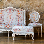 Мягкая банкетка из массива бука серая с растительным орнаментом Raffael Grey Floral Banquette варинант исполнения - 7 | Loft Concept в Уфе