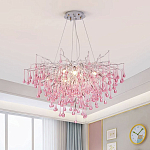 Люстра серебрянная с розовыми стеклянными подвесками в форме капель FAIRYTREE Light варинант исполнения - 1 | Loft Concept в Уфе