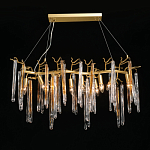 Люстра линейная золотого цвета с декоративными ветвями и длинными стеклянными подвесками в форме сосулек Droplet Chandelier варинант исполнения - 2 | Loft Concept в Уфе