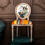 Стул бежевый в разноцветную полоску из натурального бука с изображением птиц и цветов Blooming Birds Colorful Stripes Chair варинант исполнения - 10 | Loft Concept в Уфе