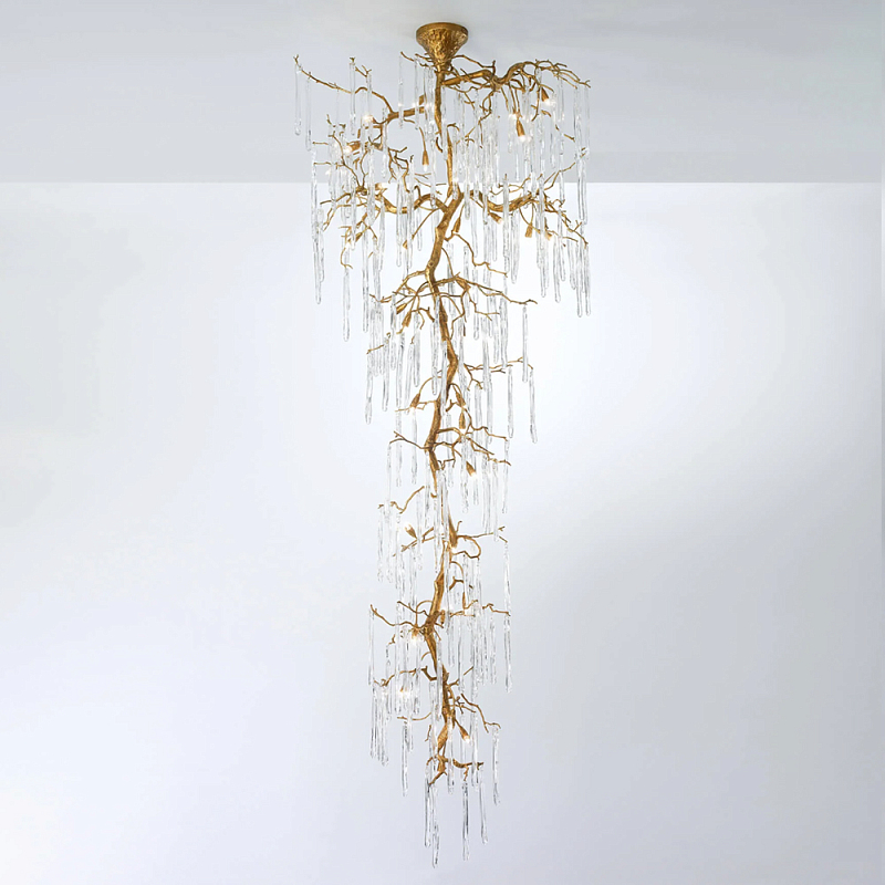 Люстра большая каскадная с прозрачными подвесками в форме капель Droplet Chandelier Золотой Прозрачный Люстра большая каскадная с прозрачными подвесками в форме капель Droplet Chandelier Золотой Прозрачный в Уфе | Loft Concept
