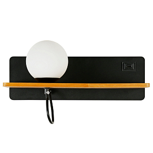 Бра с полкой Black GAVIN WOOD USB