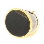 Таблетница карманная круглая с 3-мя отделениями с зеркалом и накладкой из натурального камня Соколиный глаз Gold Stone Pillboxes варинант исполнения - 2 | Loft Concept в Уфе