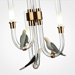 Подвесной светильник с 3-мя прозрачными изогнутыми трубками и декоративными птичками Ganthea варинант исполнения - 5 | Loft Concept в Уфе