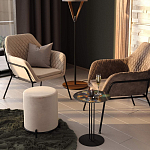 Банкетка круглая бежевый велюр на 4-х металлических ножках черного цвета SANJAY варинант исполнения - 5 | Loft Concept в Уфе