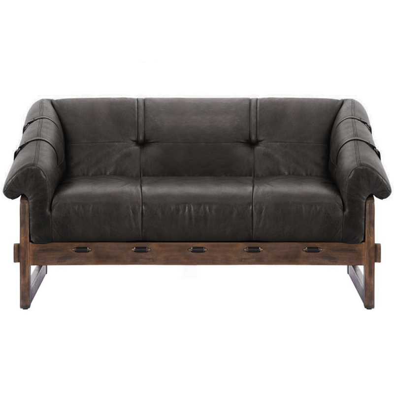 Двухместный диван Duncan винтажная черная кожа Черный Коричневый в Уфе | Loft Concept 