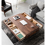 Кофейный стол из массива дерева с выдвижными ящиками Coffee Walnut Table варинант исполнения - 2 | Loft Concept в Уфе