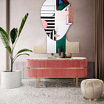 Дизайнерский комод овальный с розовой бархатной обивкой Edith варинант исполнения - 4 | Loft Concept в Уфе