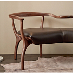 Кушетка с деревянным каркасом и сиденьем из коричневой натуральной кожи Moon Walnut Furniture варинант исполнения - 1 | Loft Concept в Уфе