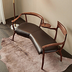 Кушетка с деревянным каркасом и сиденьем из коричневой натуральной кожи Moon Walnut Furniture варинант исполнения - 7 | Loft Concept в Уфе