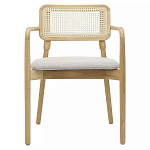 Стул обеденный с мягким сиденьем и спинкой из плетеного ротанга Wood and Textile Chair варинант исполнения - 1 | Loft Concept в Уфе