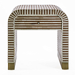 Тумбочка прикроватная с ящиком Tofino Stripes Bone Inlay Bedside Beige варинант исполнения - 1 | Loft Concept в Уфе
