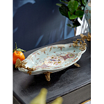 Блюдо овальное из голубого фарфора с ручками в виде бабочек и цветочным рисунком Blue Garden варинант исполнения - 2 | Loft Concept в Уфе