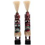 Комплект из 2-х деревянных статуэток Asmat Straw Headdress Statuettes Red Turquoise Tattoo варинант исполнения - 4 | Loft Concept в Уфе