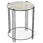 Стол журнальный круглый с серой столешницей из стекла на 4-х черных ножках Gray and Gold Marble варинант исполнения - 1 | Loft Concept в Уфе