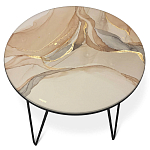 Стол журнальный с круглой столешницей из стекла на 3-х черных ножках Beige Marble варинант исполнения - 2 | Loft Concept в Уфе