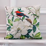 Декоративная подушка бежевая с изображением птица в саду Blooming Red Birds варинант исполнения - 2 | Loft Concept в Уфе