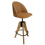 Барный стул со спинкой и металлической подставкой на 3-х деревянных ножках Горчичный Велюр Vendramin Chair варинант исполнения - 1 | Loft Concept в Уфе