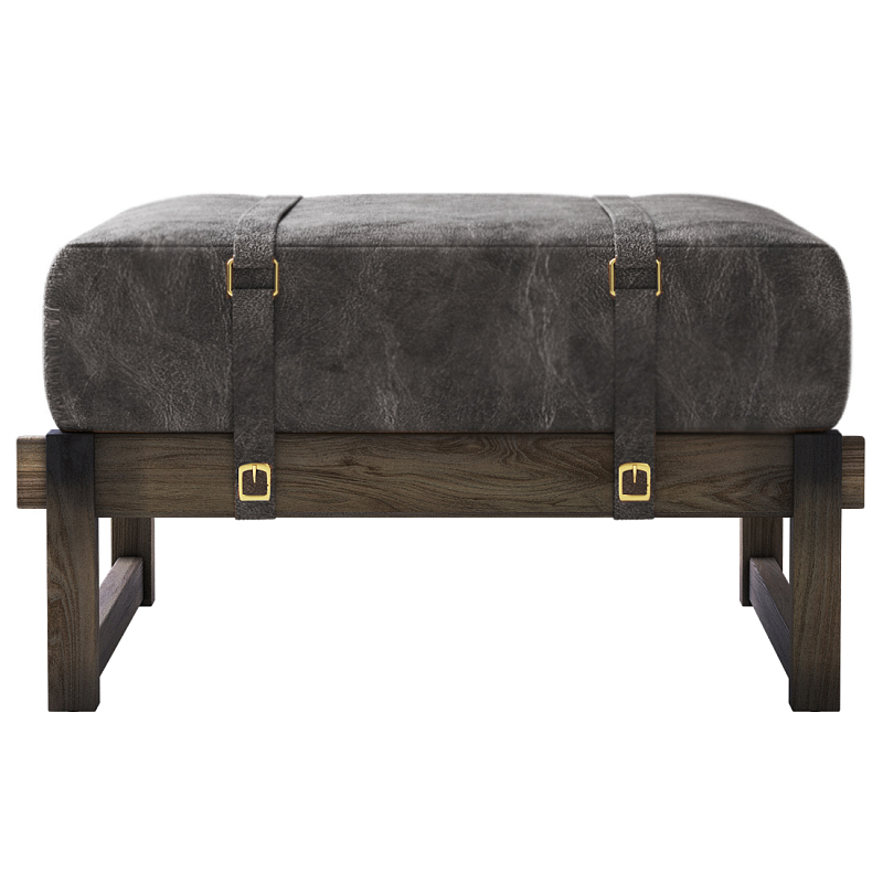 Пуф Duncan винтажная черная кожа  Черный Коричневый винтаж в Уфе | Loft Concept 