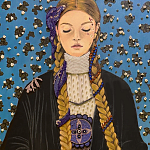 Панно ручная вышивка бисером Портрет девушки в голубых тонах варинант исполнения - 2 | Loft Concept в Уфе