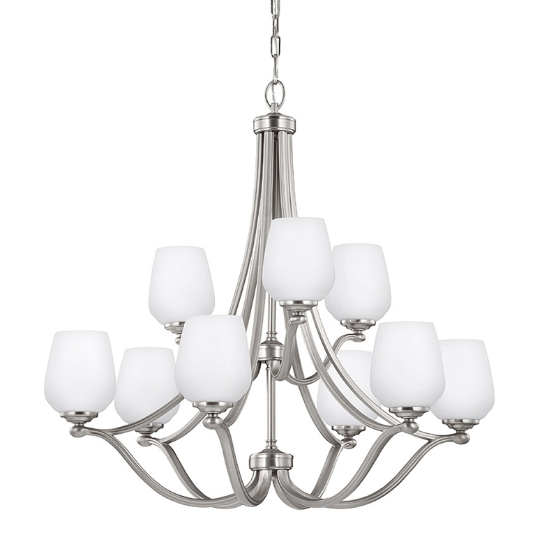 Люстра двухъярусная с белыми матовыми стеклянными плафонами в форме винных бокалов Feiss Никель Белый в Уфе | Loft Concept 