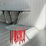 Дизайнерский журнальный стол с круглой прозрачной столешницей и основанием в виде красных металлических тросов Wires варинант исполнения - 2 | Loft Concept в Уфе