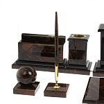 Настольный письменный набор с часами из природного камня обсидиана  Gift for Manager варинант исполнения - 4 | Loft Concept в Уфе