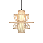 Подвесной светильник фигурный из деревянных прутьев с плафоном из натуральной ткани Light Inside the Cell варинант исполнения - 2 | Loft Concept в Уфе