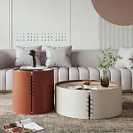 Круглый кофейный стол Baxter Leather Coffee Table варинант исполнения - 2 | Loft Concept в Уфе