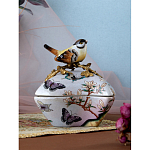 Шкатулка фиолетового цвета с рисунком бабочек и крышкой с фигуркой птицы на ветке Eden Garden варинант исполнения - 8 | Loft Concept в Уфе