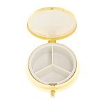 Таблетница карманная круглая с 3-мя отделениями с зеркалом и накладкой из натурального камня Соколиный глаз Gold Stone Pillboxes варинант исполнения - 3 | Loft Concept в Уфе