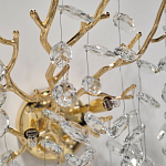 Бра золотого цвета с декоративными ветвями и прозрачными подвесками в форме листьев Droplet Chandelier варинант исполнения - 4 | Loft Concept в Уфе