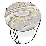 Стол журнальный круглый с серой столешницей из стекла на 4-х черных ножках Gray and Gold Marble варинант исполнения - 2 | Loft Concept в Уфе