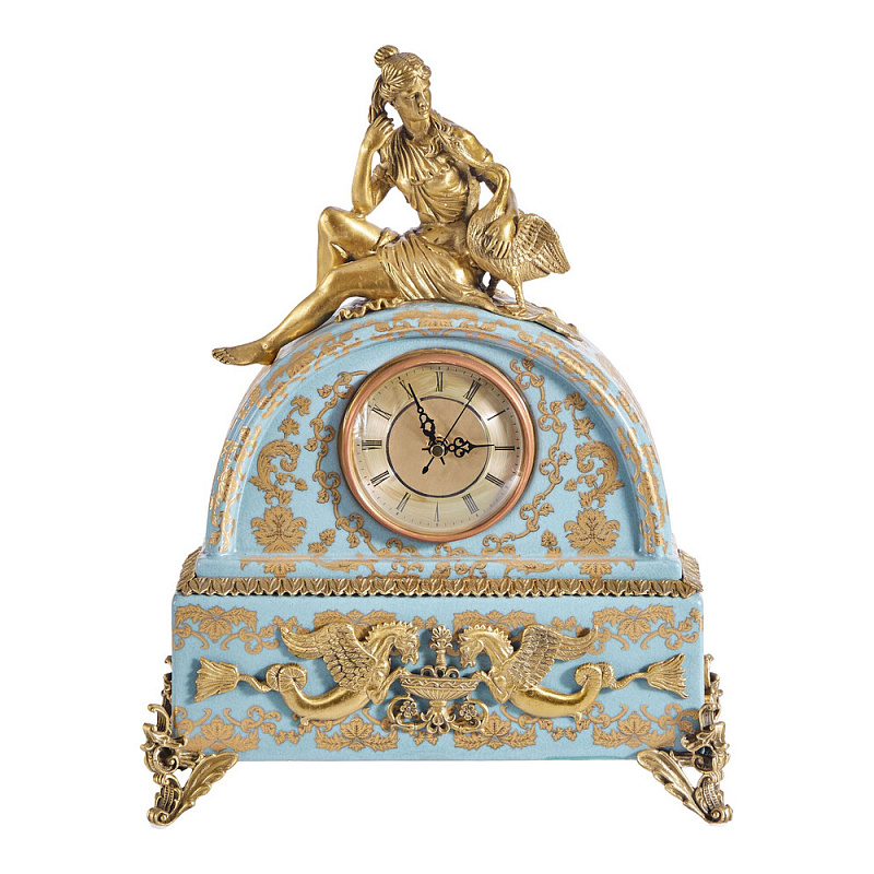 Часы настольные с фигуркой в виде девушки Eden Garden Голубой Бронза в Уфе | Loft Concept 
