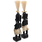 Комплект из 2-х деревянных статуэток Asmat Straw Headdress Statuettes Black Colorful Tattoo варинант исполнения - 2 | Loft Concept в Уфе