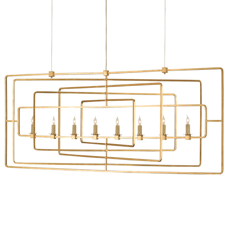 Люстра золотая из пересекающихся прямоугольных элементов Thin Intersecting Rectangles Золотой в Уфе | Loft Concept 