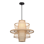 Подвесной светильник фигурный из деревянных прутьев с плафоном из натуральной ткани Light Inside the Cell варинант исполнения - 4 | Loft Concept в Уфе