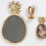 Зеркало овальной формы с золотистой рамкой и декоративной верхушкой в виде ананаса Pineapple Shine  варинант исполнения - 1 | Loft Concept в Уфе