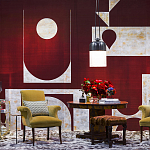 Обои ручная роспись в стиле Арт-деко Assemblage Original colourway on red silk dupion варинант исполнения - 2 | Loft Concept в Уфе