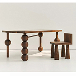 Обеденный стол деревянный с круглыми декоративными элементами на ножках Koko варинант исполнения - 5 | Loft Concept в Уфе