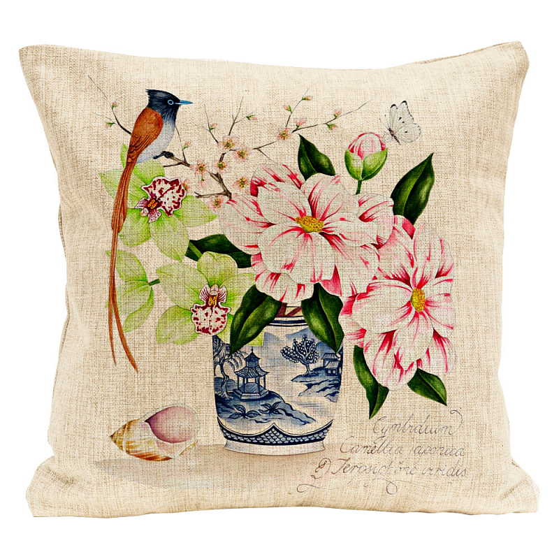 Декоративная подушка Camellias Pillow Мульти Бежевый Декоративная подушка Camellias Pillow Мульти Бежевый в Уфе | Loft Concept
