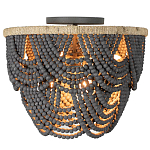 Круглый потолочный светильник с подвесками из круглых деревянных бусин Wooden Beads Black Ceiling Lamp варинант исполнения - 1 | Loft Concept в Уфе