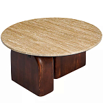 Кофейный столик с круглой столешницей на 2-х массивных деревянных ножках Tandem Travertine and Wood варинант исполнения - 2 | Loft Concept в Уфе