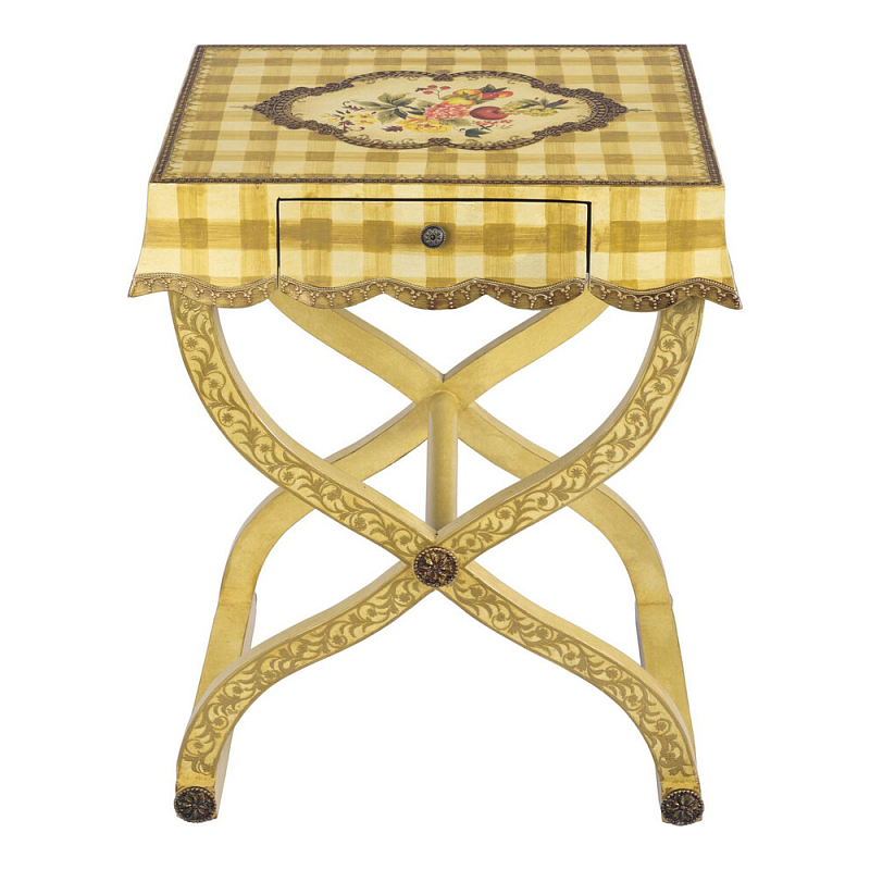 Приставной столик с ящиком в стиле ретро Vintage Rustic Tablecloth Желтый Мульти в Уфе | Loft Concept 