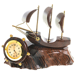 Часы настольные в виде парусника из натурального камня Обсидиан Sailboat Stone Clock варинант исполнения - 1 | Loft Concept в Уфе