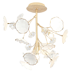 Потолочный светильник с золотыми ветвями и белыми лепестками на круглом рельефном основании Wintery flovers варинант исполнения - 1 | Loft Concept в Уфе