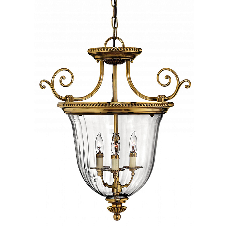Люстра подвесная цвета латунь с прозрачным стеклянным плафоном и тремя лампами в классическом стиле на цепи Hinkley Латунь Прозрачное Стекло в Уфе | Loft Concept 