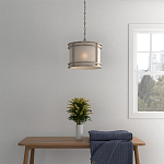 Подвесной светильник в виде барабана с тканевым абажуром и металлическим каркасом Warm Glow варинант исполнения - 4 | Loft Concept в Уфе