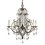 Люстра бронзового цвета с 6-ю лампами и подвесками из оптического стекла в классическом стиле Feiss варинант исполнения - 1 | Loft Concept в Уфе