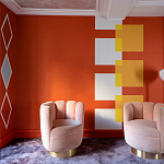 Обои ручная роспись Chez Nina by India Mahdavi Lantana colourway on Arancio dyed silk варинант исполнения - 2 | Loft Concept в Уфе